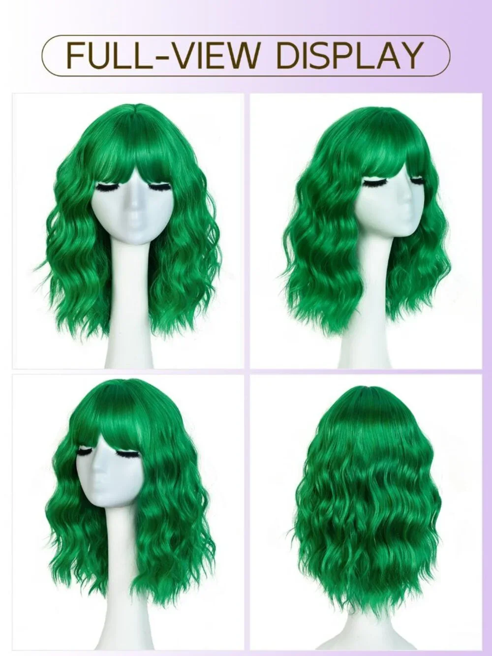 Women's Green 14 Inch Natural Synthetic Short Curly Wavy Fiber Wigs